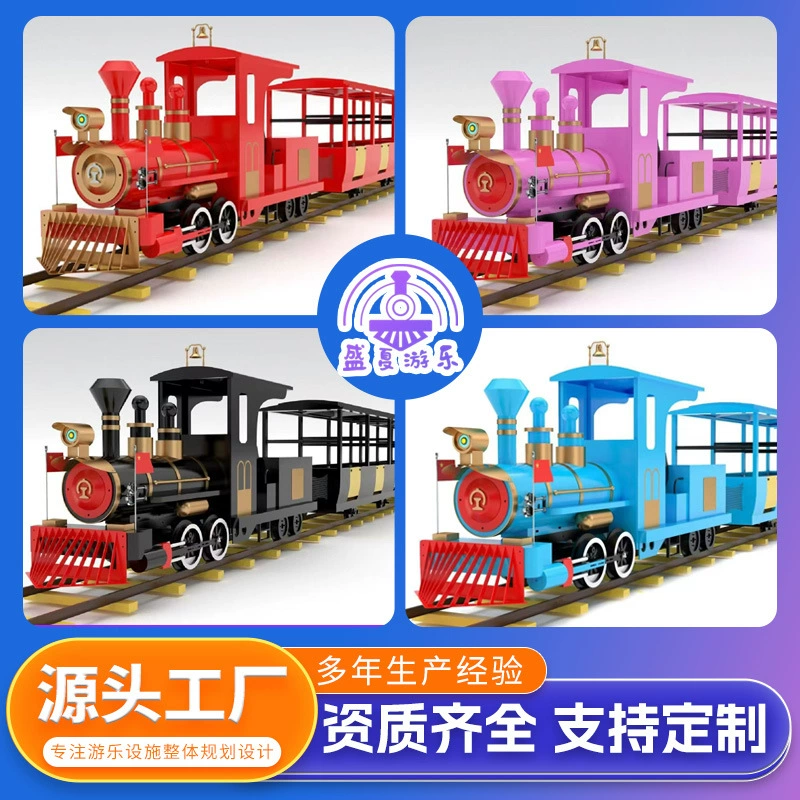 Пасторальная трасса на открытом воздухе в живописных местах, большой паровоз, электрическое экскурсионное и развлекательное оборудование, вагонетка, вмещающая людей.