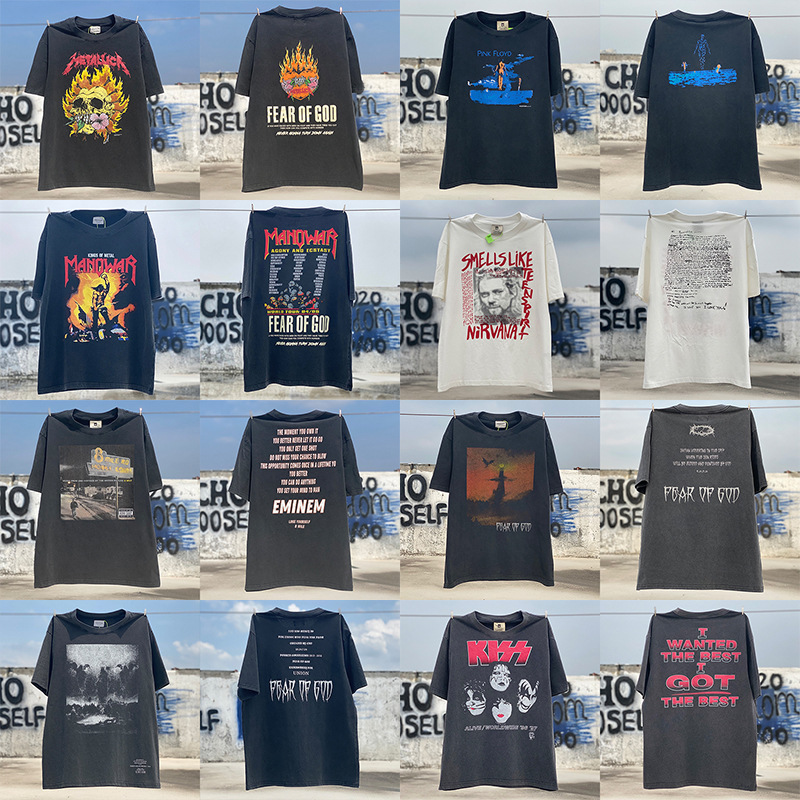 Vintage lavado viejo vintage manga corta marca de moda americana niebla calle suelta VTG casual cuello redondo hombres y mujeres camiseta