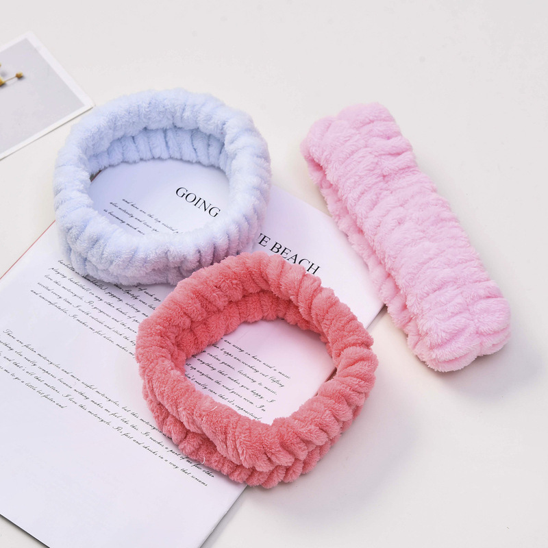 Directo de fábrica de color sólido simple banda de pelo de lavado facial banda de pelo autoadhesivo accesorios DIY felpa anillo de pelo semiacabado tocado