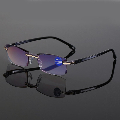  New Frameless Diamond Trim Reading Glasses Anti-Blue Light Blue Film Integrated Men's Reading Glasses Wholesale Metal