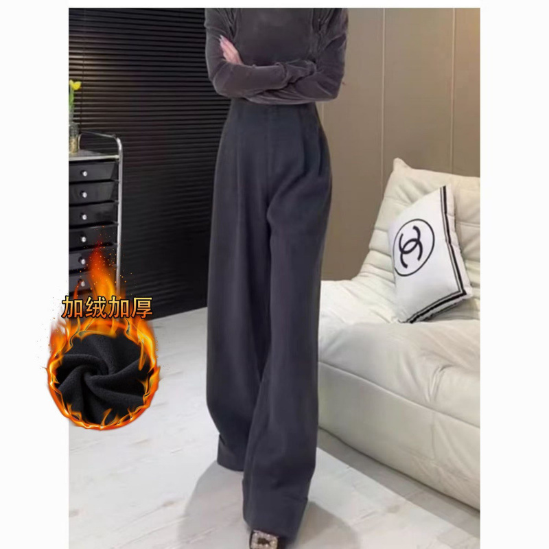 灰色休闲裤女秋冬2025年新款加厚高腰显瘦宽松垂感直筒窄版阔腿裤