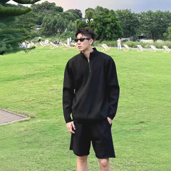 半ファスナー立襟スウェット男高級感ゆるい長袖中高襟tシャツアウトドアスポーツカジュアルpoloシャツ潮