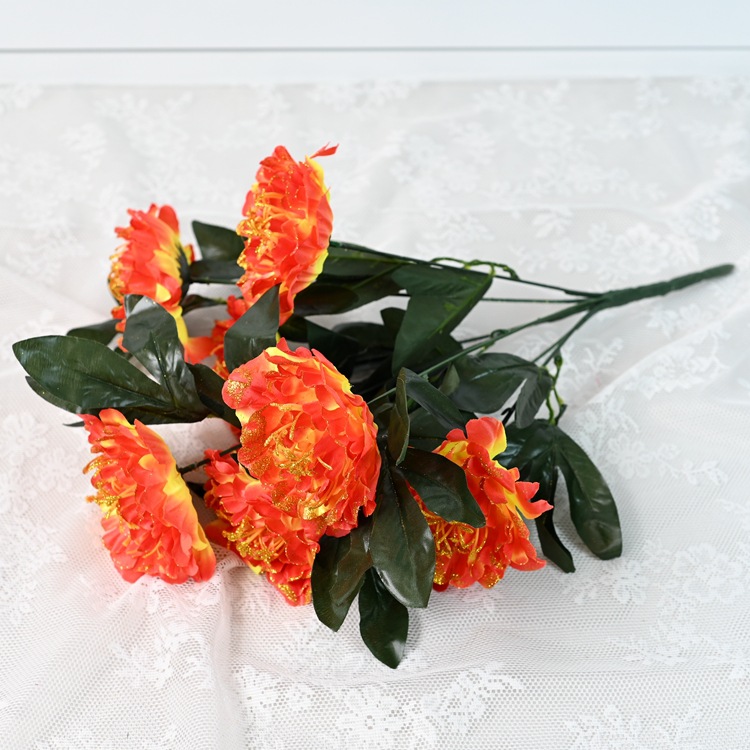 Simulación de flores de peonía al por mayor 7 flores falsas de peonía dorada flores flores falsas flores flores flores de seda decoración de boda simulación