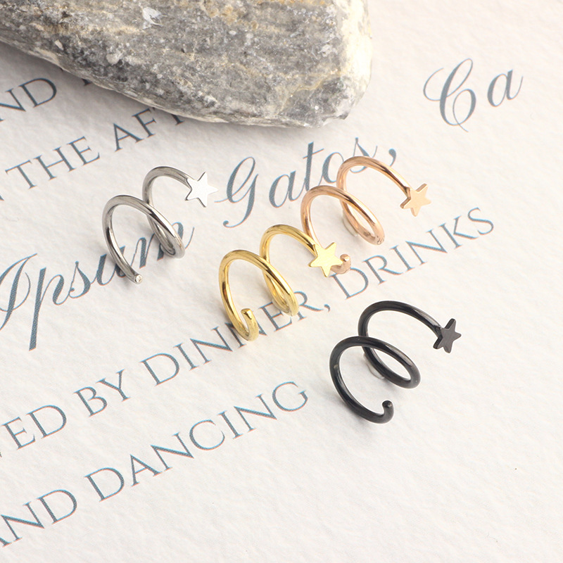 Titanium Steel S-Shaped Double Ring Ear Clip Clip-On Earrings Korean Style Vintage Ear Jewelry for Women detail image 7