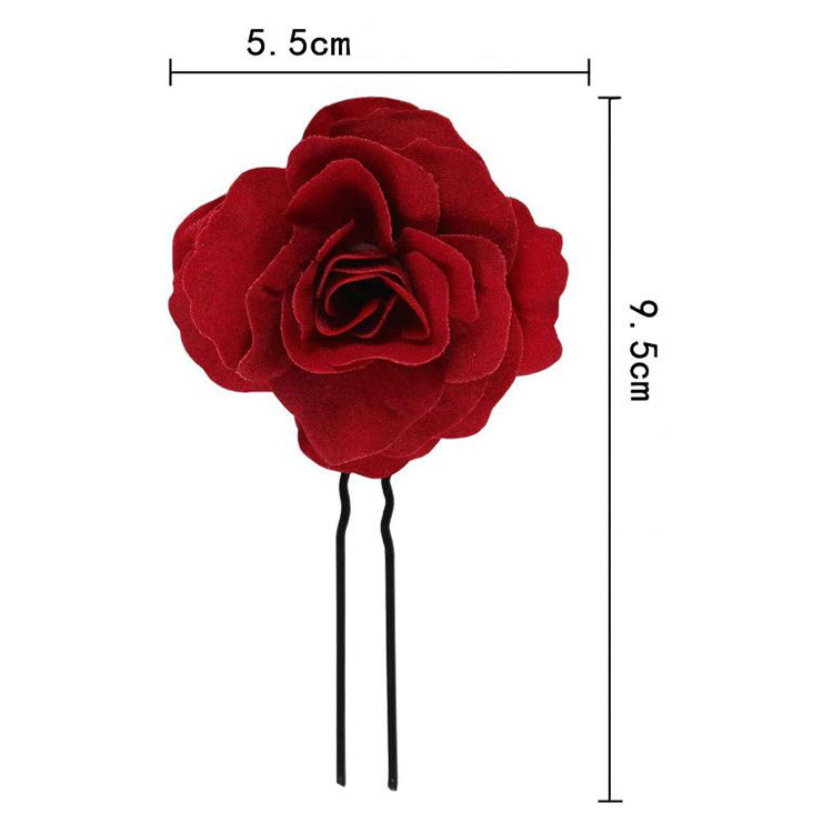 Tocado nupcial rosa roja cabeza flor horquilla clip en forma de U accesorios horquilla tostada Ropa Accesorios para el cabello boda femenina