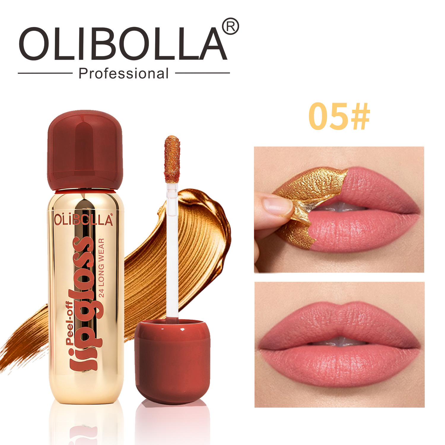 Transfronterizo exclusivo OLIBOLLA matte dorado lápiz de lápiz labial, lápiz labial impermeable, máscara labial dorada de peeling duradero