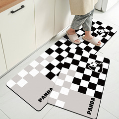 Checkered kitchen mat, water-absorbent, anti-slip, anti-oil, wash-free, scrub-resistant, durable, long strip foot pad, diatomaceous earth quick-drying soft mat