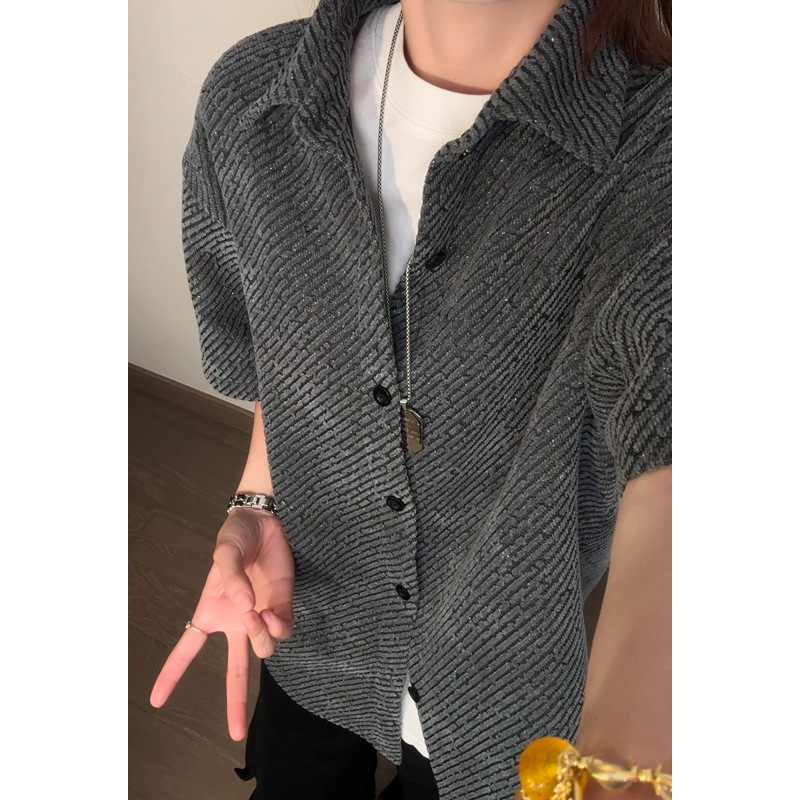 Oversize Casual Basic Shor-sleeve Shir, Unisex, Hong Kong Syle, Rendy, Loose And Versaile, Five-quarer Sleeve_voghion.com