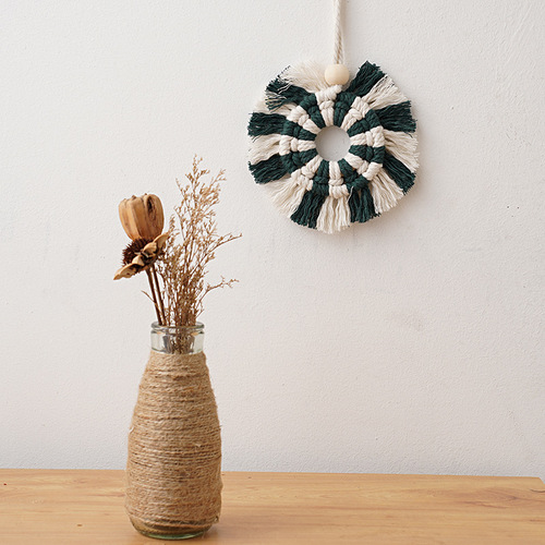 Nordic handmade woven tapestry ornament Bohemian Christmas decoration hanging circle fringe wall hanging for children's room decoration