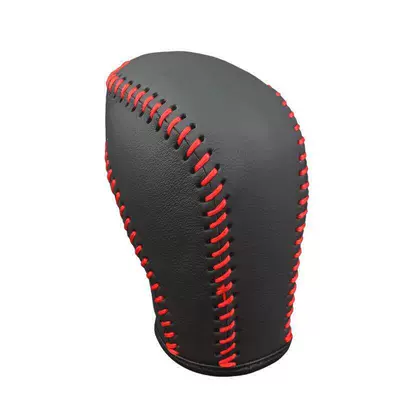 Suitable for Volkswagen Sagitar gear shift cover, genuine leather for Lavida, Magotan, CC, Passat, POLO, Tiguan, Golf (Sürətlər qutusu və əl tormozu başlıqları) - volkswagen-sagitar2012-2018-models-plain-black-leather-with-red-stitching-genuine-leather