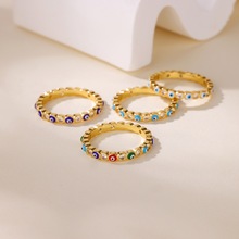 跨境流行饰品开口戒指女微镶白色锆石彩色滴油创意恶魔之眼戒指