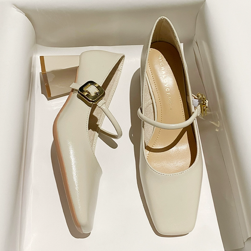 Темперамент ретро белоснежные туфли Мэри Джейн Женская весна и осень 2025 новые туфли на толстом каблуке