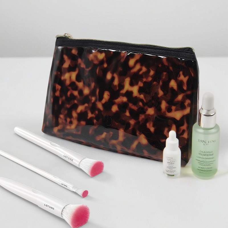Cross-Border Cute Female Hand-Held Makeup Brush Storage Bag Leopard Print Waterproof Wash Portable High-Value Pvc Cosmetic Bag