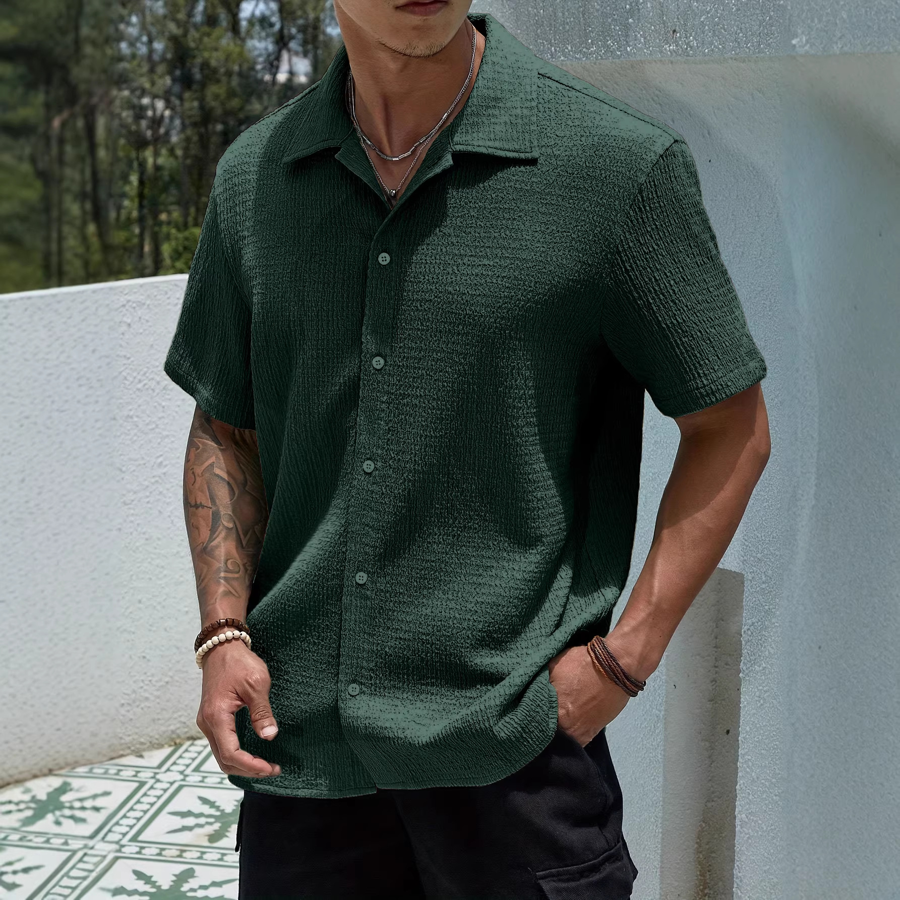 Transfronterizo Europa y América Amazon verano hombre nuevo retro camisa de manga corta chaqueta de vacaciones camisa casual hombre