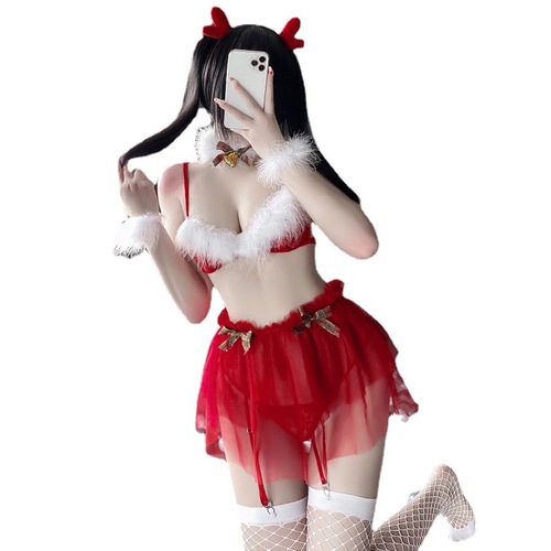 Manyan New Year's sexy lingerie, sexy soft gauze, see-through Christmas outfit, three-point skirt, tutu skirt, uniform suit 9401