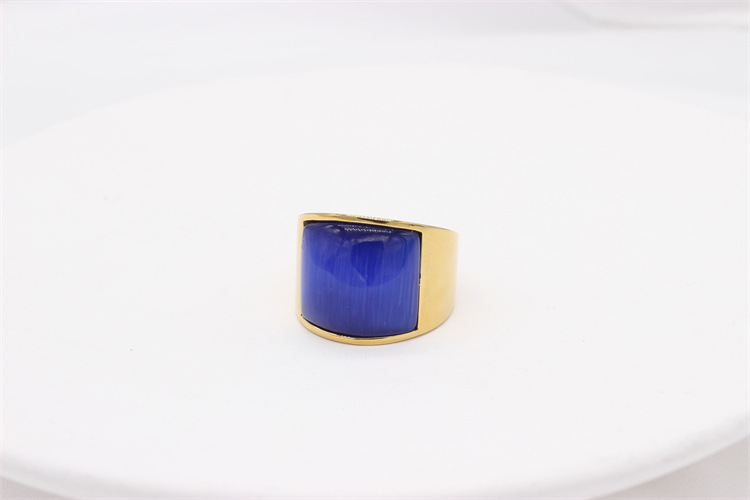 Men's Gender Ethnic Style Square Titanium Steel Inlay Cat's Eye Stone Men's Rings Punk Rings