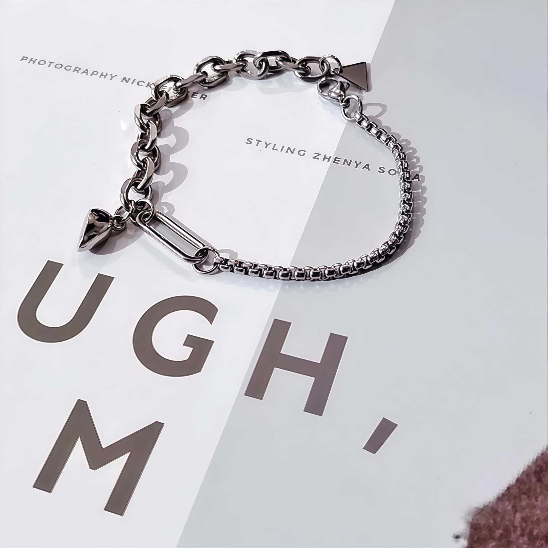 남성용 [타임] 팔찌 [티타늄 스틸 체인 펜던트 + 합금 코어 마그네틱 버클] 약 20cm