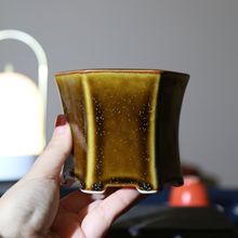 紫砂花盆手工流釉蜜糖釉微型花盆陶瓷透气多肉盆窑变上釉盆景盆