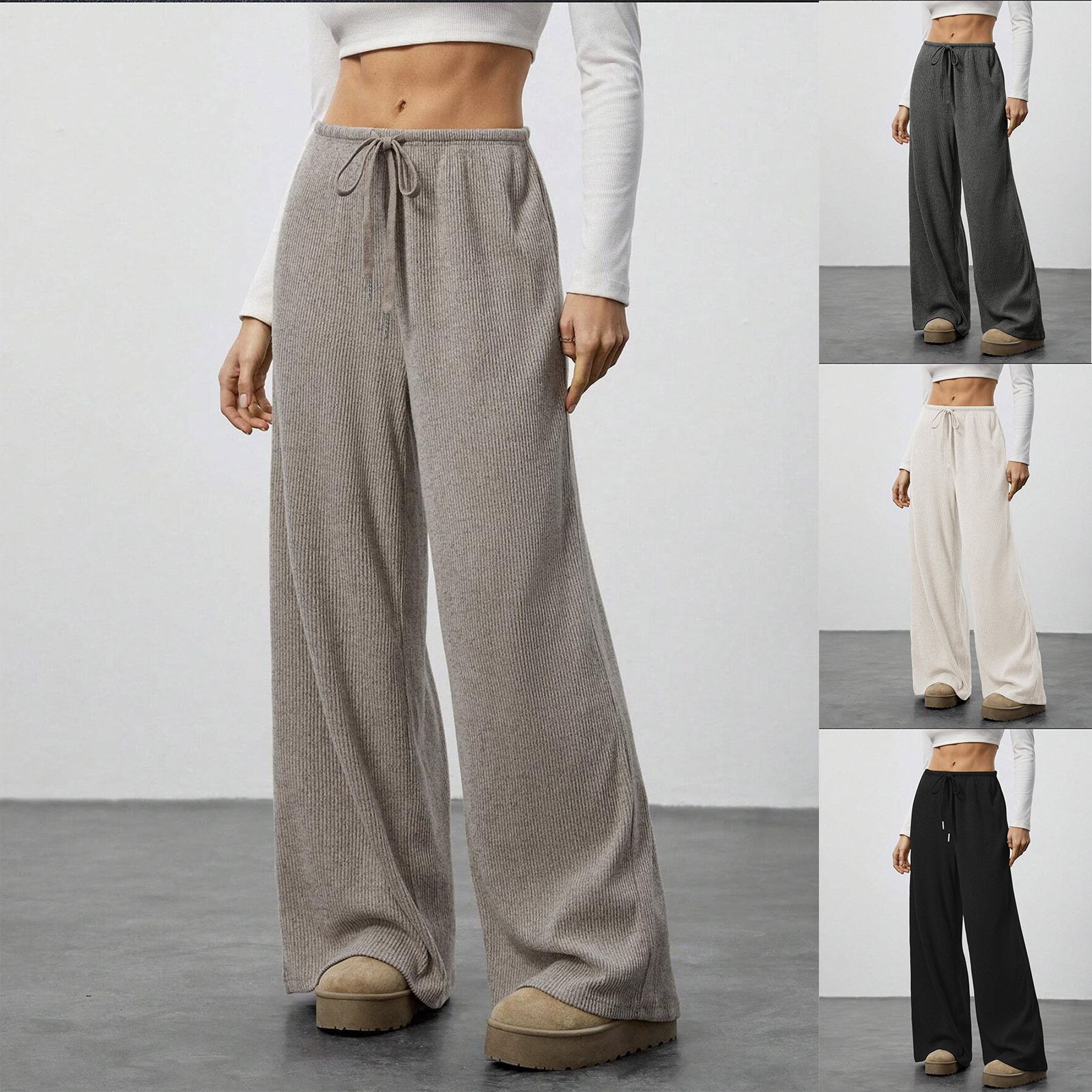 女式休闲裤垂感TK亚马逊春夏季欧美女装新款时尚抽绳阔腿长裤女