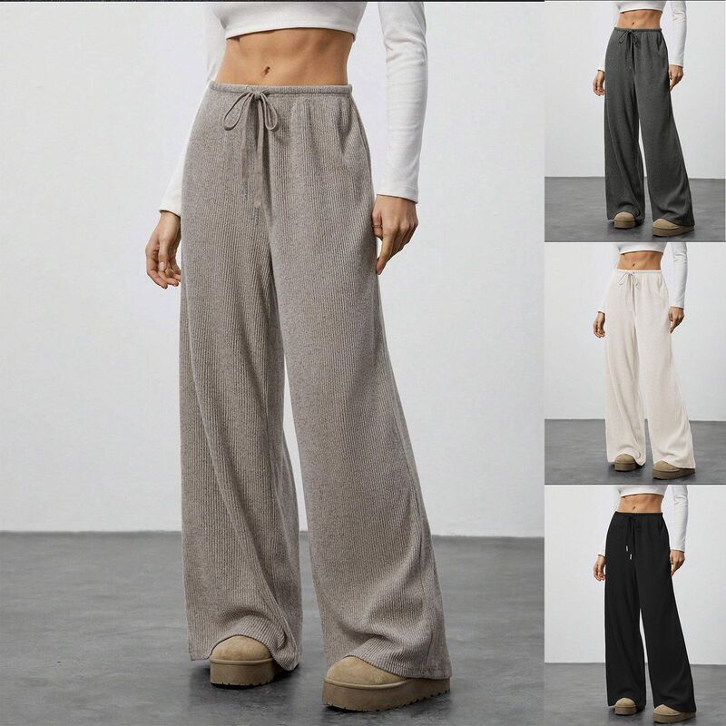 Women's Casual Pants with Drape Tk Amazon Spring and Summer European and American Women's New Fashion Drawstring Wide-Leg Pants for Women