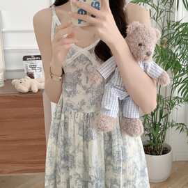 韩国ins夏季新款睡衣女韩系水墨画舒适柔软吊带睡裙可外穿家居服