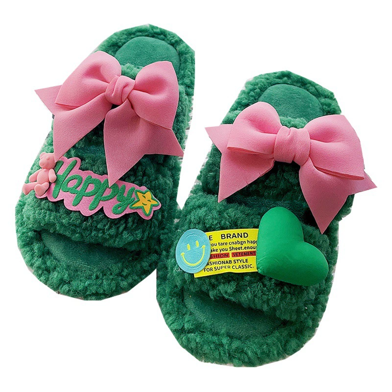 Теплые и милые Милая зимние пушистые мягкие нижние тапочки с пушистыми тапочками женщин верхняя одежда лук хлопок обувь