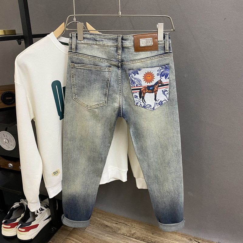 High-end original gradient color men's jeans, 2026 autumn and winter new trendy brand, stylish and handsome, stretchy slim-fit straight-leg pants