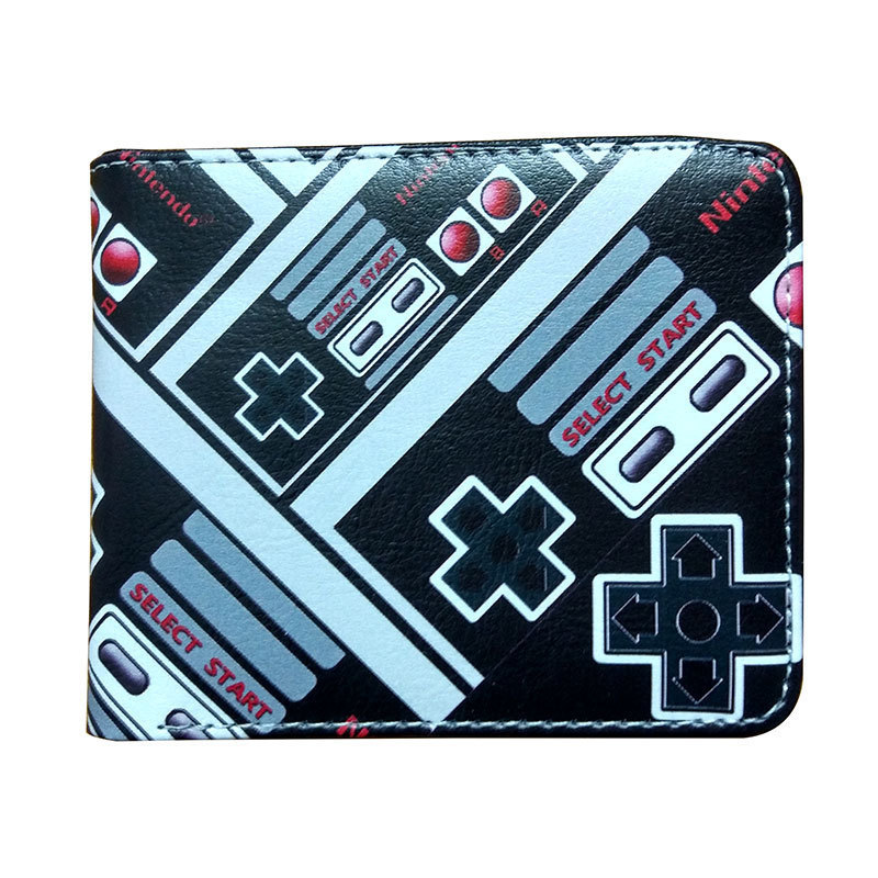 Cartera PSP, botón de control de patrón de mango de juegos, cartera corta de dos plegas, cartera PU juvenil