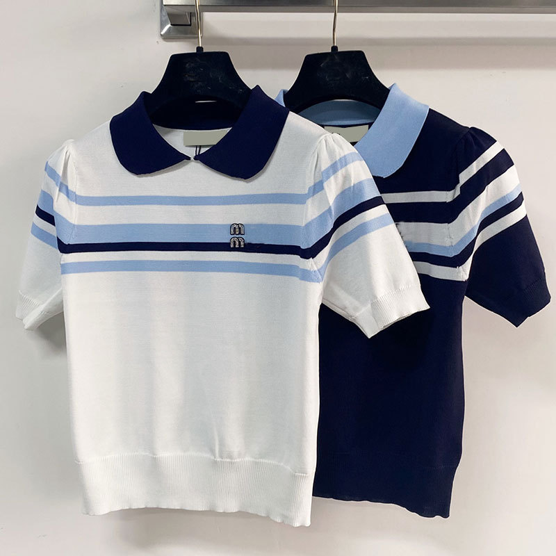 Directly from the Manufacturer: College-Style Youthful Doll Collar Knitted Short-Sleeve Color-Blocked Lapel Pocket Ice Silk Breathable Top for Women Directly from the Manufacturer: College-Style Youthful Doll Collar Knitted Short-Sleeve Color-Blocked Lapel Pocket Ice Silk Breathable Top for Women