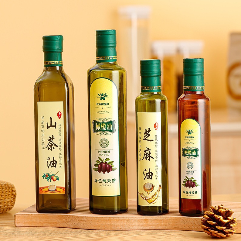 500ml墨绿色橄榄油瓶透明核桃油瓶茶色山茶油瓶 密封防漏玻璃空瓶