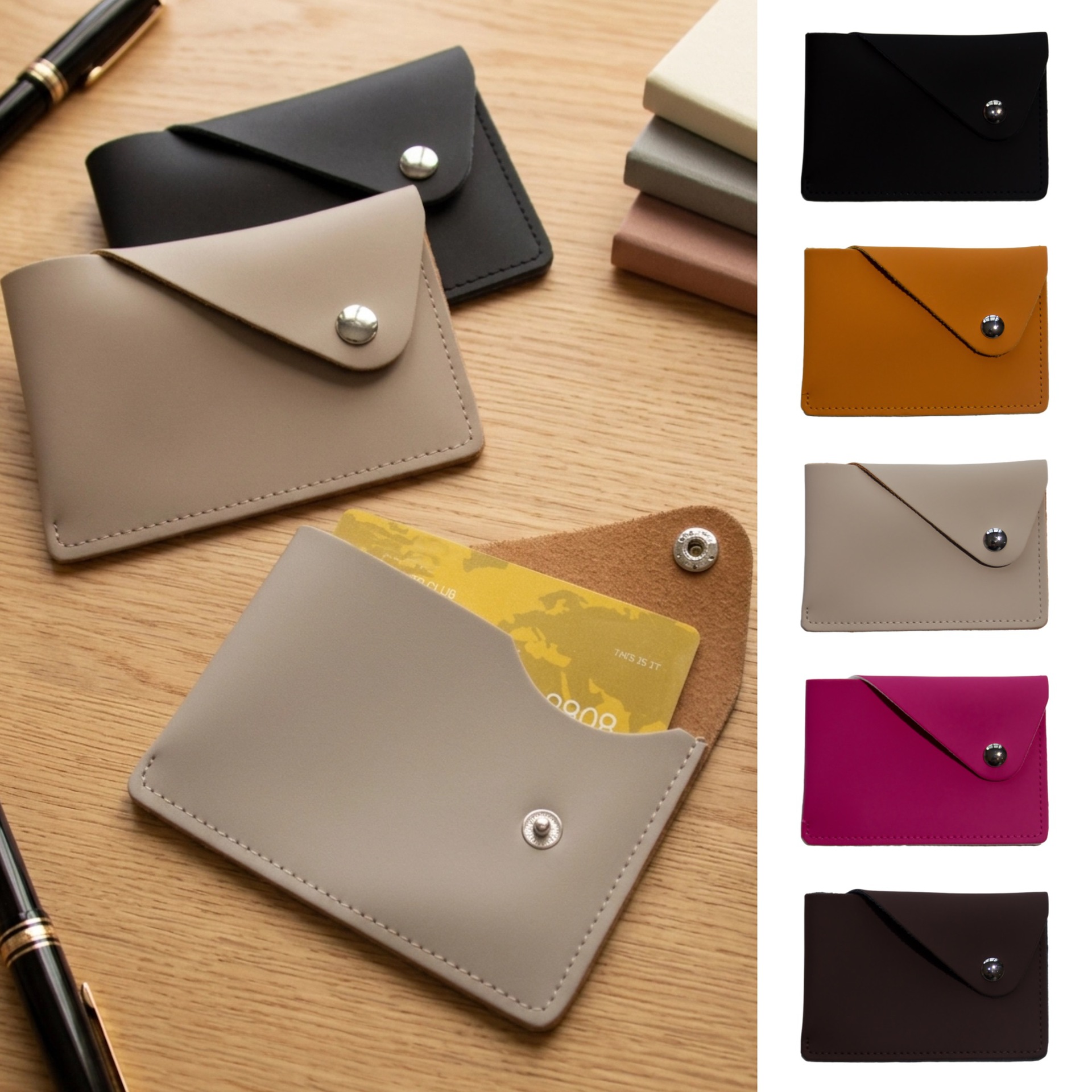 Card Holder, Simple Envelope-Style Snap-On Faux Leather Business Card Holder, Portable and Lightweight, Suitable for Cross-Border Use in Europe and America, Customizable Logo