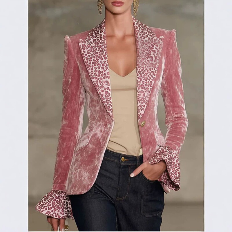 European and American women's clothing, independent website, Amazon jacket, long-sleeved lapel digital print top, small blazer European and American women's clothing, independent website, Amazon jacket, long-sleeved lapel digital print top, small blazer