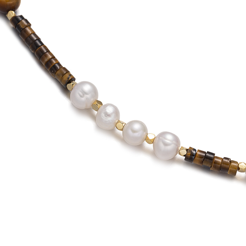 Europa y América retro langosta collar de piedra de ojo de tigre sensación de alto nivel de moda versátil no se desvanece nicho collar de perlas verdaderas mujeres