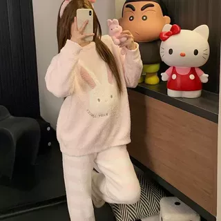 新款半边绒睡衣女冬季加厚加绒春秋冬季公主风可爱甜美女款家居服