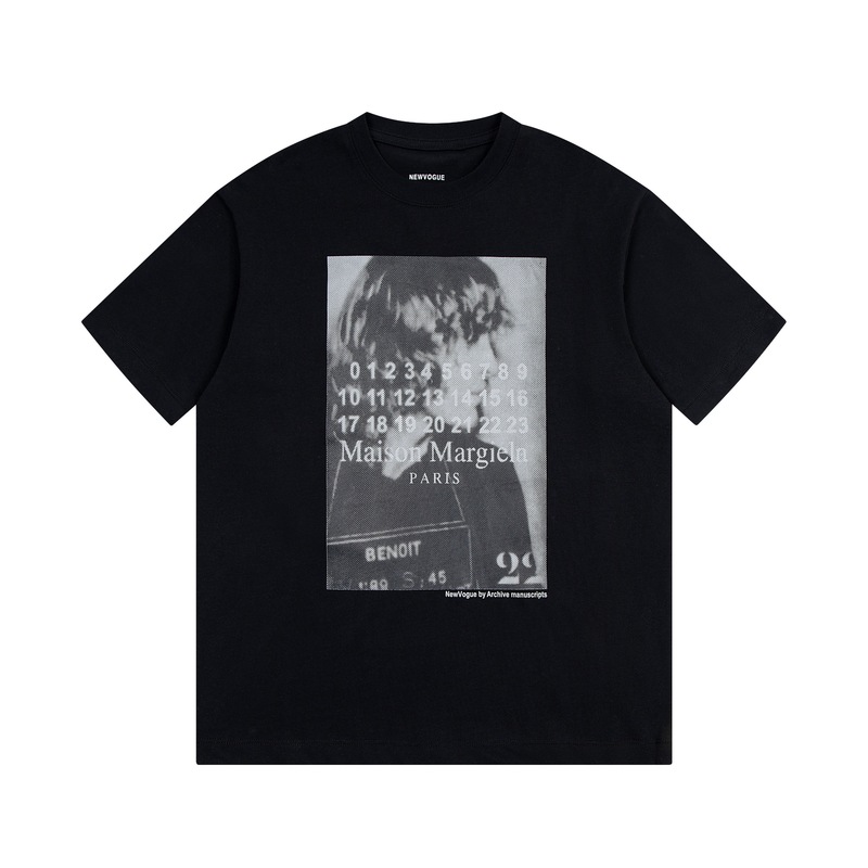 Margiela Margiela MM6 Calendar Alphanumeric Cross-border Short-sleeved Four-corner Inverted Embroidered T-shirt for Men and Women