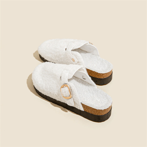 Fur slippers, women's outer wear, Teddy roll, plush Birken, winter cashmere, warm Birken shoes, cotton sandals, upgradeable