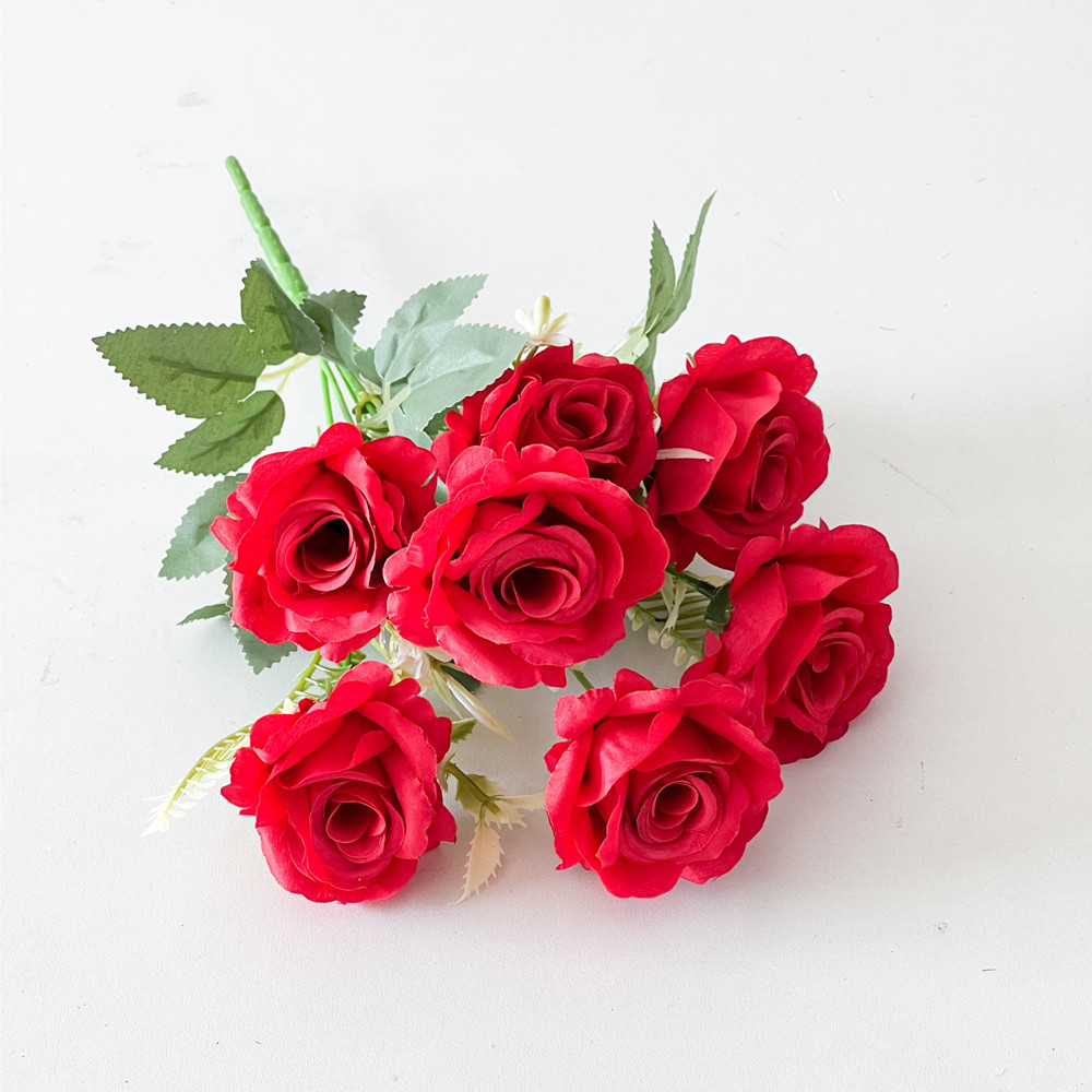 Fábrica al por mayor de estilo europeo 7-cabeza Rosa ramo de flores de seda flor artificial hogar flor decorativa flor falsa flor artificial a prueba real