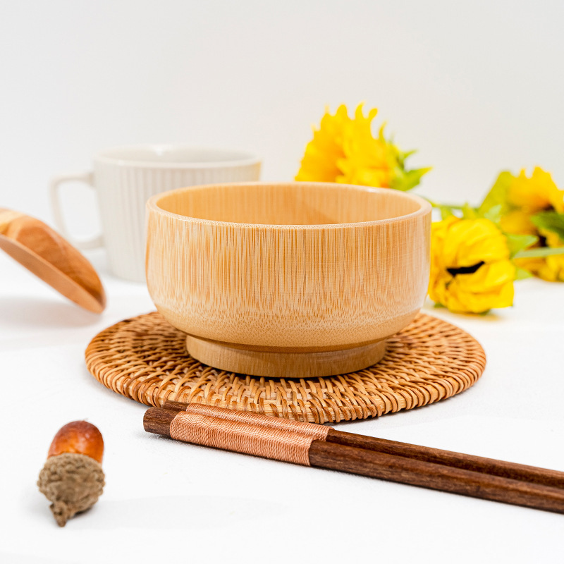 Bamboo Baby Round Bamboo Bowl Household Tableware Snacks Environmentally Friendly Kidsren's Fruit Snacks Restaurant Salad Bowls and Chopsticks