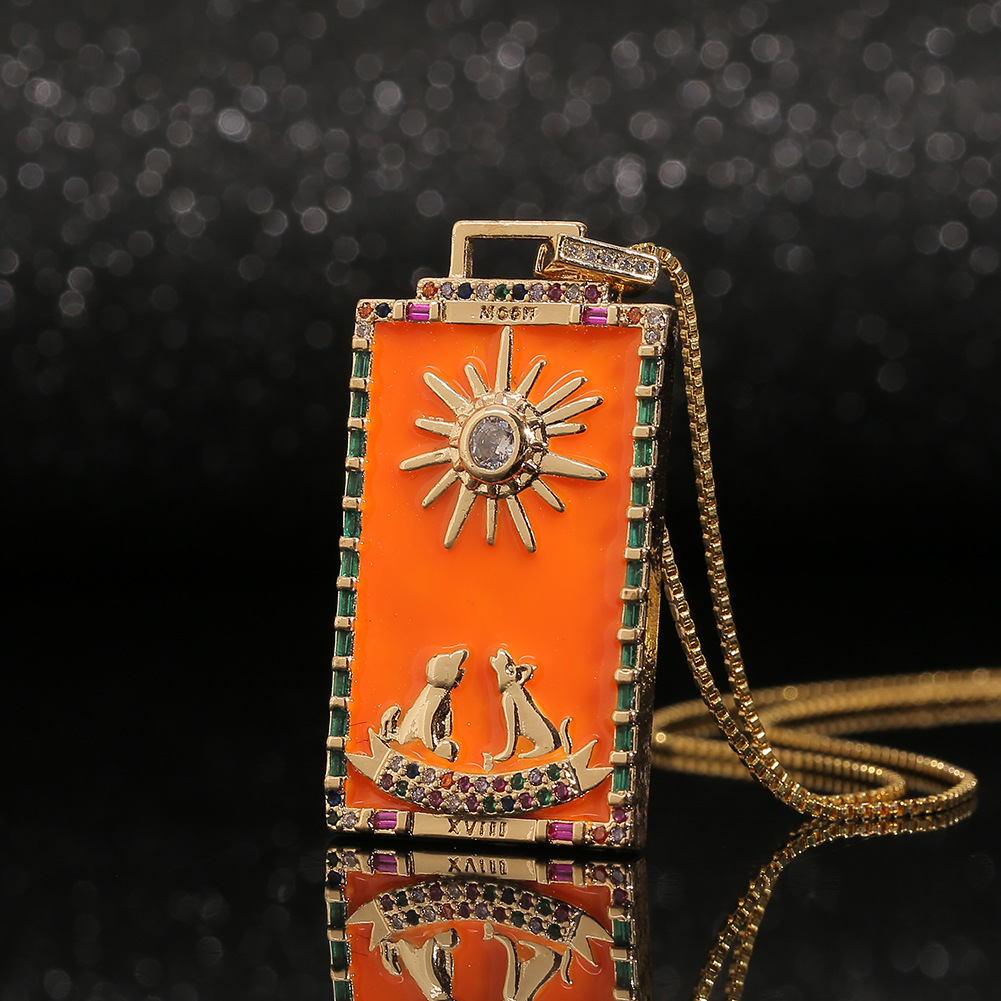 Mode Nouvelle Goutte D&#39;huile Pendentif Tarot Cuivre Zircon Collier En Gros Nihaojewelry display picture 27