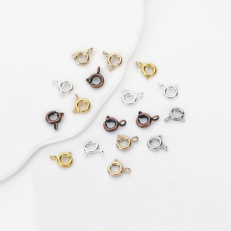 6mm Copper-Plated Color-Preserving Spring Clasp Slingshot Clasp Q-Clasp Round Clasp DIY Jewelry Accessories End Connection Clasp Pendant Clasp Head