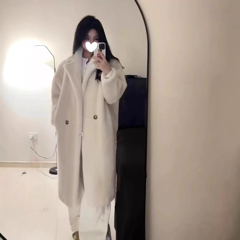 Winter Milk Cuteness! Teddy White Lazy Coat for Women, Thickened and Warm Long Eco-Friendly Mink Faux Fur Jacket