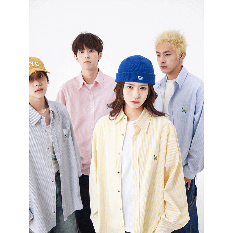 American Style Sausage Embroidered Shirt Men's 2025 Summer New Loose Barn Style Couple's Shirt Long Sleeve Japanese Style Jacket