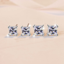 925纯银耳钉女生欧美时尚公主方1克拉直播跨境厂家批发莫桑石耳饰