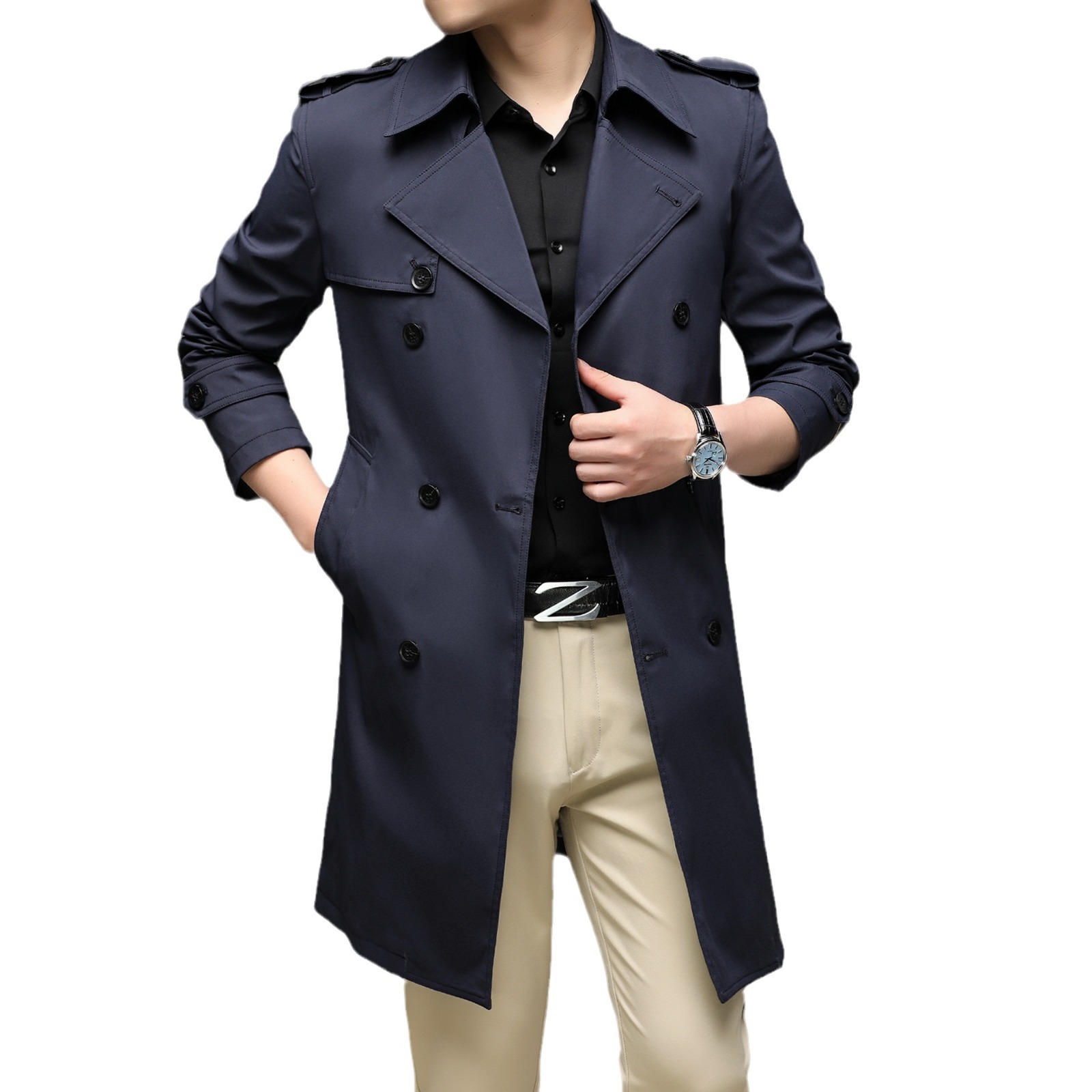 Primavera y otoño de negocios de doble botón abrigo de hombre nuevo estilo coreano suelto moda casual hombre británico chaqueta media larga image 6