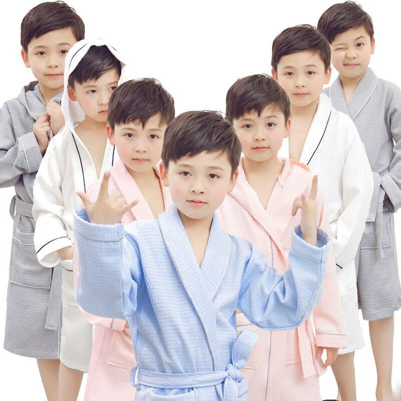 Children's Pure Cotton Waffle Bathrobe-Style Hotel Bath Towel for Boys and Girls, Spring and Autumn Model, All-Cotton Swimming Absorbent Bathrobe