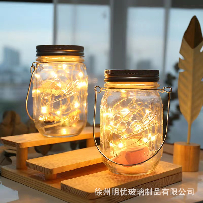 LED灯裂纹瓶灯梅森瓶别墅庭院花园布置院子阳台挂树许愿灯小夜灯