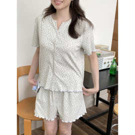 韩国ins女士夏季新品韩版舒适韩系小碎花家居服睡衣套装带胸垫女