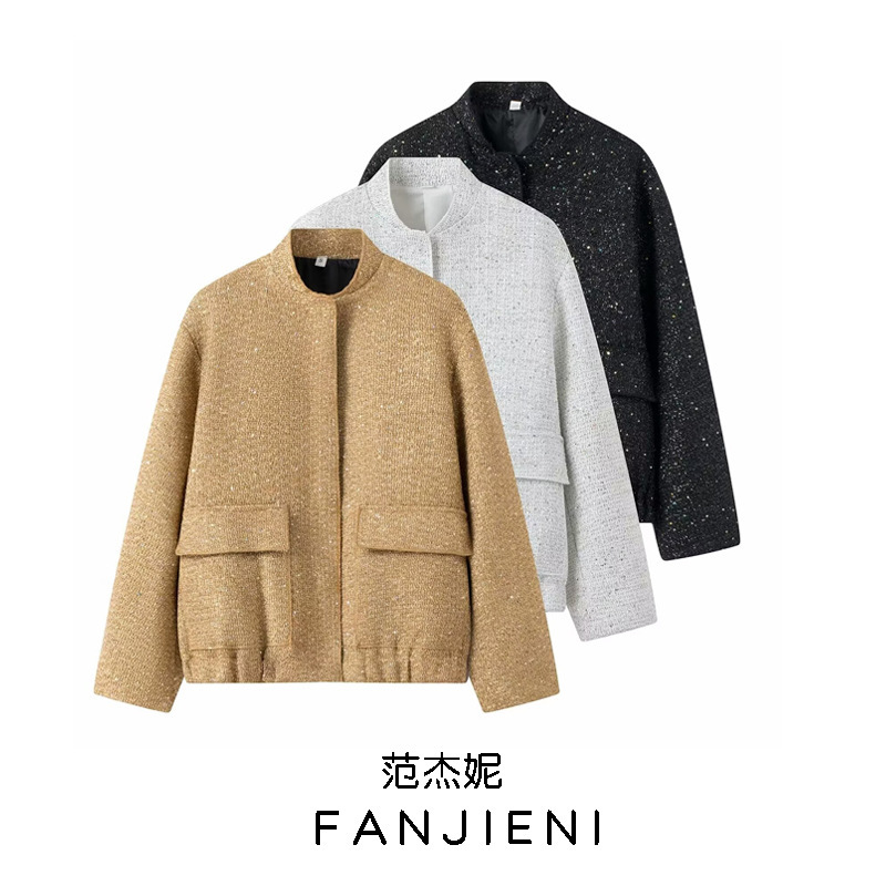 ZR foreign trade wholesale European and American style women's French fashion loose slim sequins design sense Joker jacket coat ZR foreign trade wholesale European and American style women's French fashion loose slim sequins design sense Joker jacket coat
