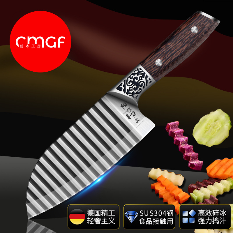 Corrugado nuevo regalo de dientes de lobo de patata cortador de verduras multifuncional 304 cuchillo de acero inoxidable cuchillo de onda