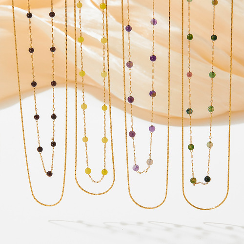 Dongguan titanium steel jewelry wholesale European and American natural stone beads high-end stainless steel necklace bracelet anklet set